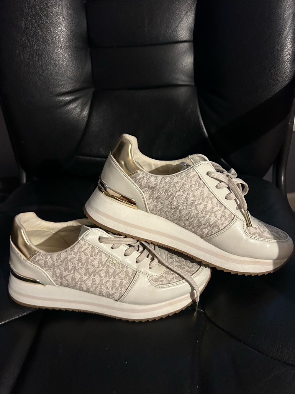 Michael Kors Cream and Gold MK Logo Women's Sneakers